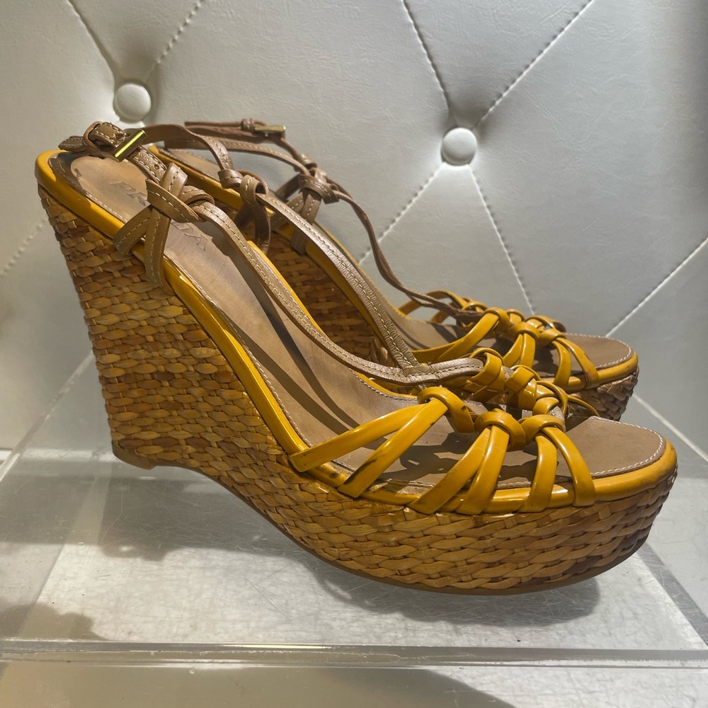 PRADA woven wedge strappy open toe sandals sz 39 made in Italy - Picture 3 of 15
